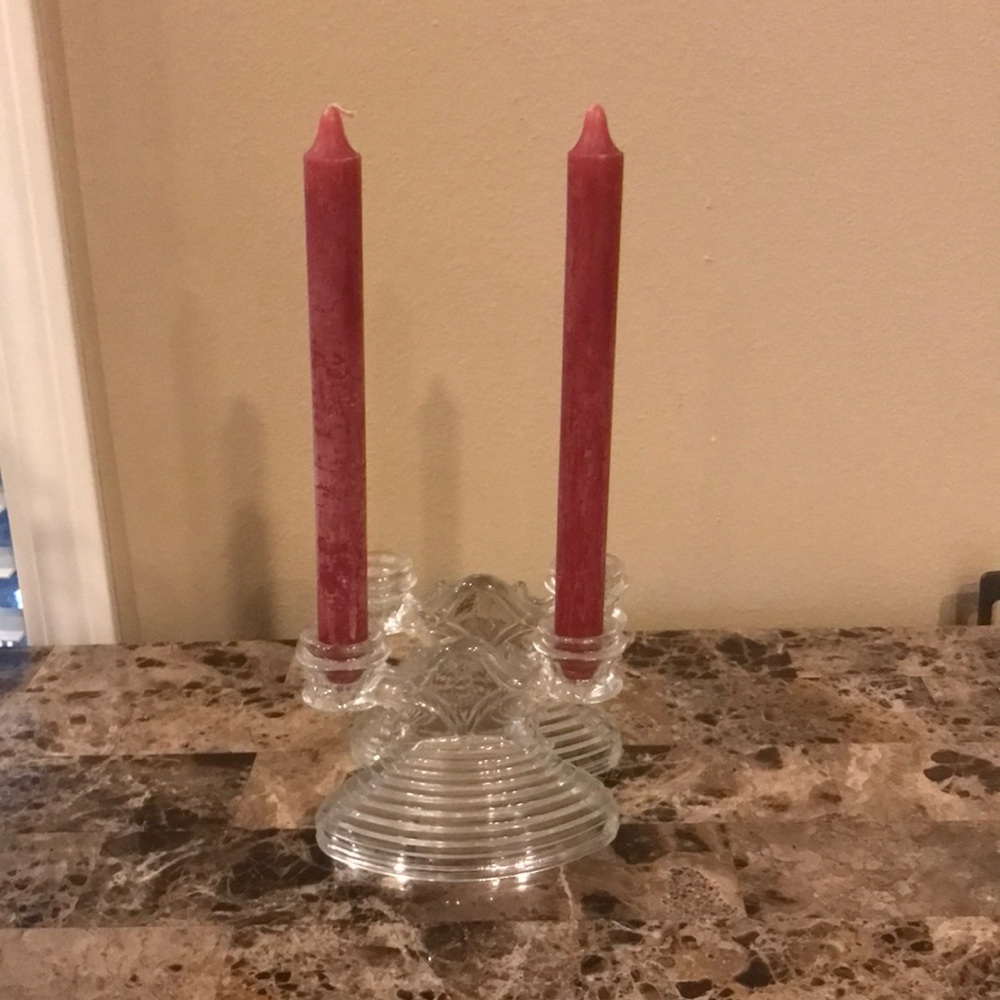 Pair of vintage glass candle holders